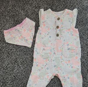 Wonder Nation Pink and Gray Jumpsuit with Floral Print